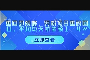 重回即颠峰,男粉项目重磅回归,平均每天销售额1-4W