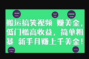 搬运搞笑视频挣美金,低门槛高收益,简单粗暴新手月入上千美刀