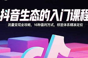 抖音生态的入门课程:流量变现全攻略,16种盈利方式,标签体系精准定位