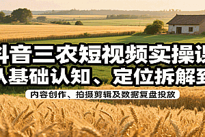 抖音三农短视频实操课:从基础认知、定位拆解到内容创作、拍摄剪辑及数据复盘投放