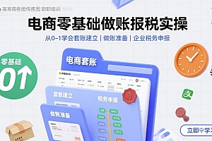 电商零基础做账报税实操快速上手,从0-1学会套账建立,做账准备,企业税务申报