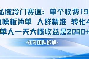 私域冷门赛道单个收费198米引流模板简单人群精准 45%的转化率单人一天大概收益多张